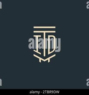 ID initial monogram with simple line art pillar logo design ideas Stock Vector
