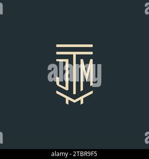 JM initial monogram with simple line art pillar logo design ideas Stock Vector