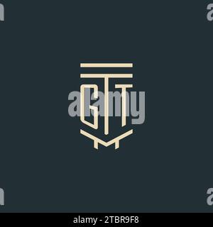 GT initial monogram with simple line art pillar logo design ideas Stock Vector