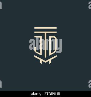 JD initial monogram with simple line art pillar logo design ideas Stock Vector