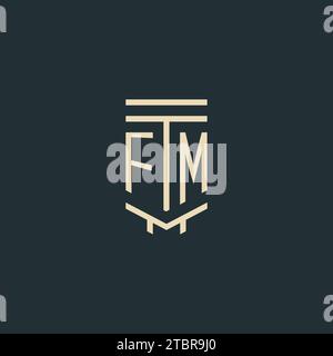 FM initial monogram with simple line art pillar logo design ideas Stock Vector