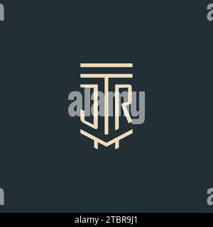 JR initial monogram with simple line art pillar logo design ideas Stock Vector