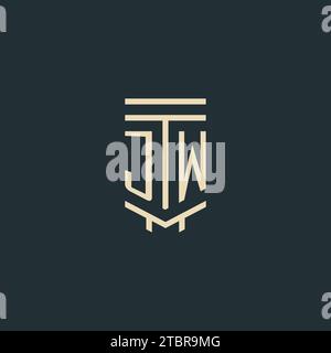 JW initial monogram with simple line art pillar logo design ideas Stock Vector