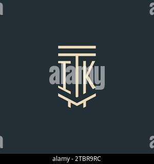 IK initial monogram with simple line art pillar logo design ideas Stock Vector