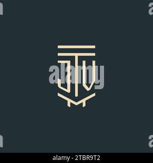JV initial monogram with simple line art pillar logo design ideas Stock Vector