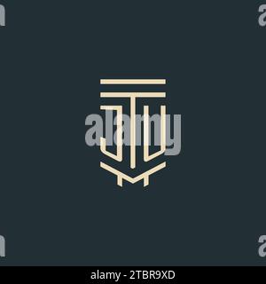 JU initial monogram with simple line art pillar logo design ideas Stock Vector