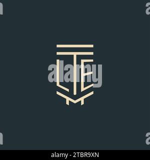 LE initial monogram with simple line art pillar logo design ideas Stock Vector