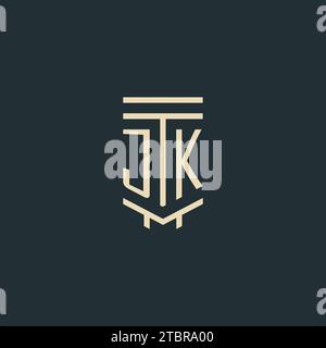 JK initial monogram with simple line art pillar logo design ideas Stock Vector