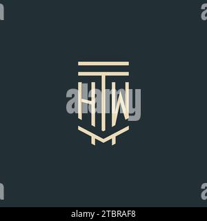 HW initial monogram with simple line art pillar logo design ideas Stock Vector