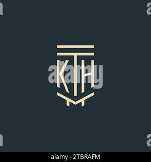 KH initial monogram with simple line art pillar logo design ideas Stock Vector