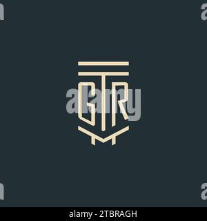 GR initial monogram with simple line art pillar logo design ideas Stock Vector