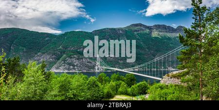 Hardanger Bridge over Hardanger Fjord in Norway Stock Photo