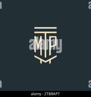 MP initial monogram with simple line art pillar logo design ideas Stock Vector