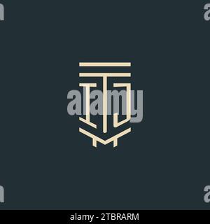 IJ initial monogram with simple line art pillar logo design ideas Stock Vector