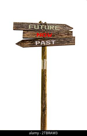 Wooden sign Future - Now - Past isolated on white background Stock Photo