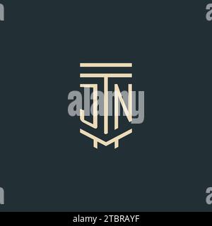 JN initial monogram with simple line art pillar logo design ideas Stock Vector