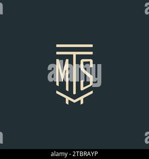 MS initial monogram with simple line art pillar logo design ideas Stock Vector