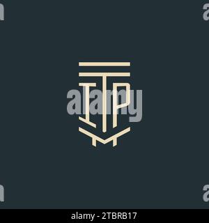 IP initial monogram with simple line art pillar logo design ideas Stock Vector