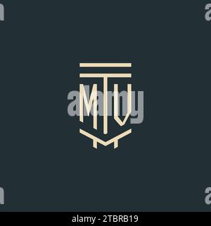 MV initial monogram with simple line art pillar logo design ideas Stock Vector