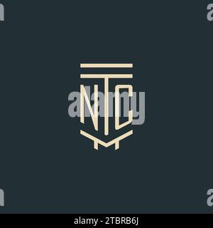NC initial monogram with simple line art pillar logo design ideas Stock Vector