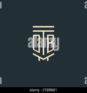 OB initial monogram with simple line art pillar logo design ideas Stock Vector