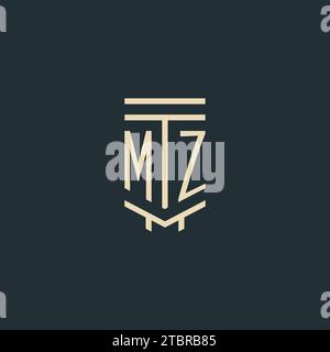 MZ initial monogram with simple line art pillar logo design ideas Stock Vector
