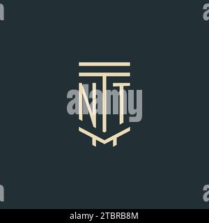 NT initial monogram with simple line art pillar logo design ideas Stock Vector