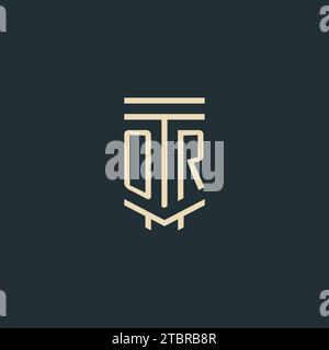OR initial monogram with simple line art pillar logo design ideas Stock Vector