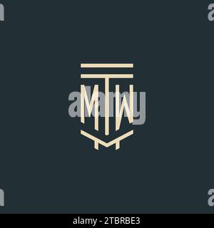 MW initial monogram with simple line art pillar logo design ideas Stock Vector