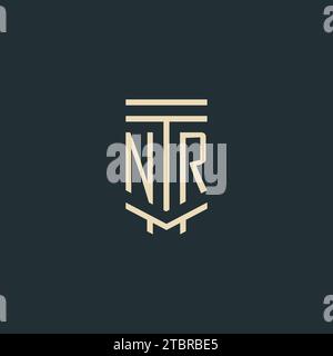 NR initial monogram with simple line art pillar logo design ideas Stock Vector