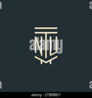 NU initial monogram with simple line art pillar logo design ideas Stock Vector