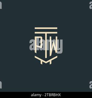 PW initial monogram with simple line art pillar logo design ideas Stock Vector