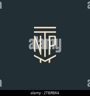 NP initial monogram with simple line art pillar logo design ideas Stock Vector