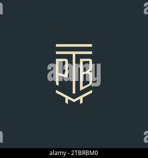 PB initial monogram with simple line art pillar logo design ideas Stock Vector