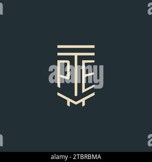 PE initial monogram with simple line art pillar logo design ideas Stock Vector