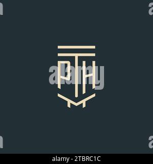 PH initial monogram with simple line art pillar logo design ideas Stock Vector