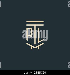 PL initial monogram with simple line art pillar logo design ideas Stock Vector