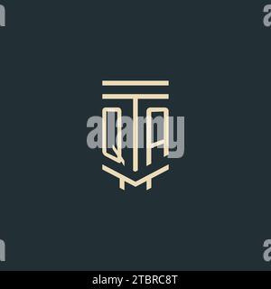 QA initial monogram with simple line art pillar logo design ideas Stock Vector