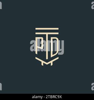 PD initial monogram with simple line art pillar logo design ideas Stock Vector