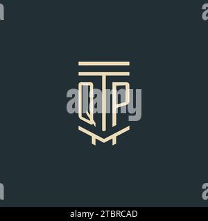 QP initial monogram with simple line art pillar logo design ideas Stock Vector