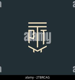PT initial monogram with simple line art pillar logo design ideas Stock Vector