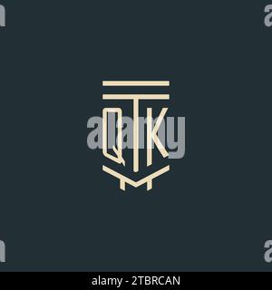 QK initial monogram with simple line art pillar logo design ideas Stock Vector