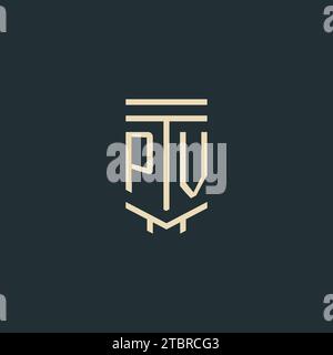 PV initial monogram with simple line art pillar logo design ideas Stock Vector