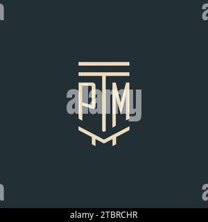 PM initial monogram with simple line art pillar logo design ideas Stock Vector