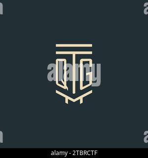 QG initial monogram with simple line art pillar logo design ideas Stock Vector