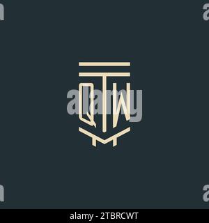 QW initial monogram with simple line art pillar logo design ideas Stock Vector