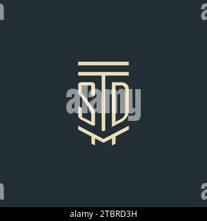 SD initial monogram with simple line art pillar logo design ideas Stock Vector