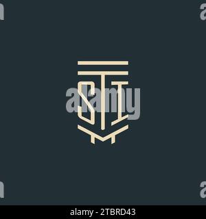 SI initial monogram with simple line art pillar logo design ideas Stock Vector