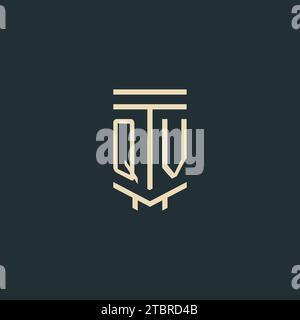 QV initial monogram with simple line art pillar logo design ideas Stock Vector