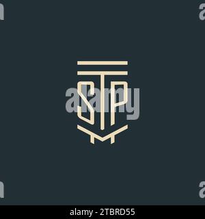 SP initial monogram with simple line art pillar logo design ideas Stock Vector